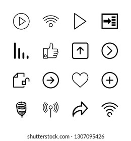 click icons set with like, right arrow circular button outline and document security vector set