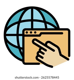 Clique no ícone Internet. Contornar clique na Internet ícone do vetor cor plana isolada