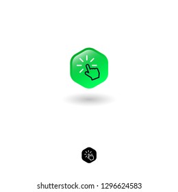 Click internet icon. Symbol turn on or turn off. Hand and loading symbol in glossy hexagon button.