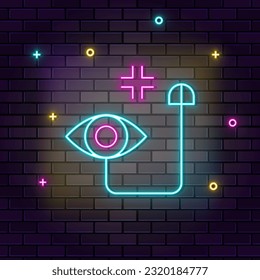 Click, internet, tech, smart icon , neon on wall. Dark background brick wall neon icon.