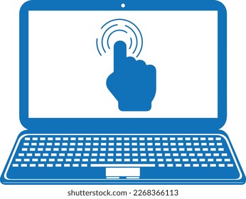 Click in laptop icon, desktop icon blue vector