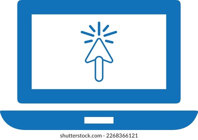 Click in laptop icon, desktop icon blue vector