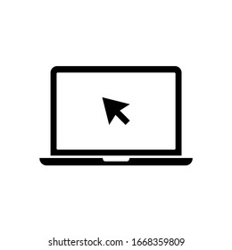 Click in laptop vector icon. Concept of using a personal computer. Vector illustration on white background.