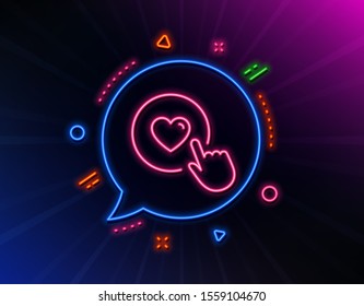 Click like line icon. Neon laser lights. Love button symbol. Valentines day sign. Glow laser speech bubble. Neon lights chat bubble. Banner badge with like button icon. Vector