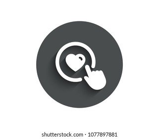 Click like simple icon. Love button symbol. Valentines day sign. Circle flat button with shadow. Vector