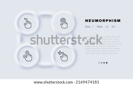 Click line icon. Pressing, sliding, index finger, touch pad, tap, pressure, zoom out, scrolling. Touch screen concept. Neomorphism style. Vector line icon for Business and Advertising