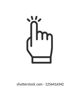 click. linear icon. hand with index finger. Line with editable stroke