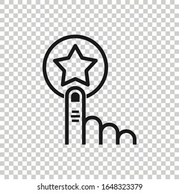 Click loyalty card icon in flat style. Hand on reward vector illustration on white isolated background. Discount business concept.