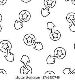 Click loyalty card icon in flat style. Hand on reward vector illustration on white isolated background. Discount seamless pattern background business concept.