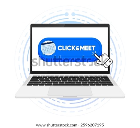 Click and Meet concept with calendar. Button online concept. Person shopping after making appointment. Vector illustration.