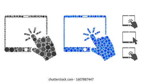 Click mobile tablet mosaic of spheric dots in different sizes and color tints, based on click mobile tablet icon. Vector dots are composed into blue mosaic.