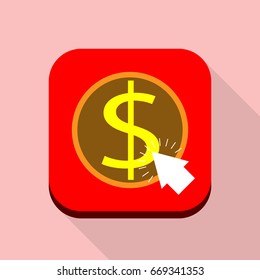 click to money concept arrow on dollar coin icon vector flat design