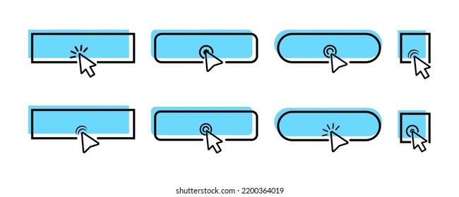 Click Mouse Cursor On Blank Button. Set Of Template Web Buttons And Cursor. Pointer For Touch. Vector 10 EPS.