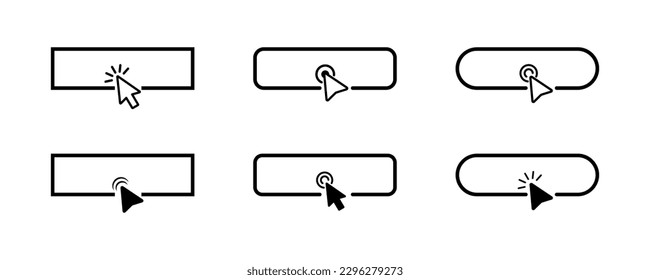 Click mouse cursor on blank button. Set of template web buttons and cursor. Pointer for touch. Vector 10 EPS.