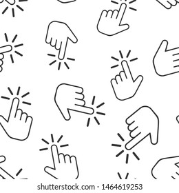 Click mouse icon seamless pattern background. Pointer vector illustration on white isolated background. Hand push button business concept.