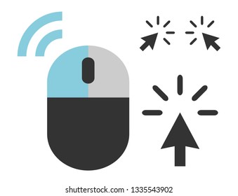 Click mouse icon in trendy flat style isolated on white background. Set of three cursor symbols.