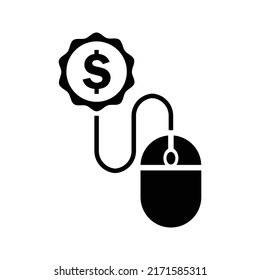 Click, mouse, pay icon. Black vector illustration.