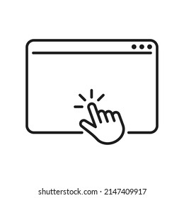 Click mouse pointer in browser window. Click line vector icon for user interface.