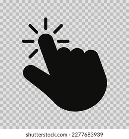 Click mouse pointer, silhouette symbol, vector cut glyph, Click mouse pointer sign on transparent background.