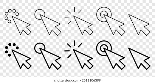 Click mouse, wed button symbol in vector flat style. Computer mouse click cursor. Hand cursor icon set.