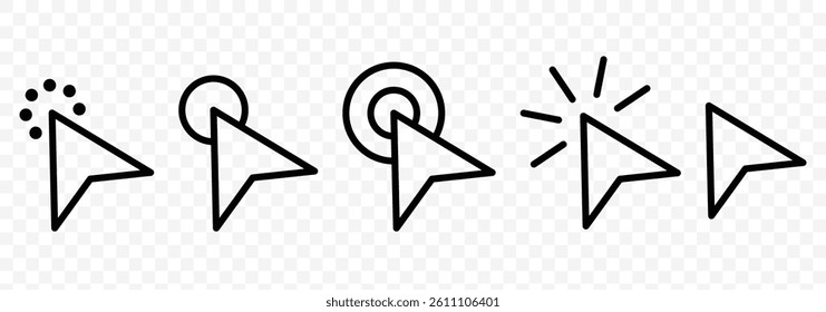 Click mouse, wed button symbol in vector flat style. Computer mouse click cursor. Hand cursor icon set.