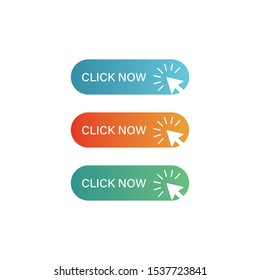 Click now button colored gradient and click mouse in the left and white background