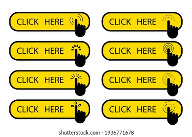 Click Now In Flat Style. Website Icon Symbol. Hand Click Icon. Click Here Web Button Sign. Stock Image. EPS 10.