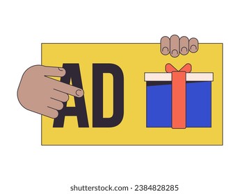 Haga clic en la publicidad de la ilustración de punto vectorial de concepto de línea plana. Y fraude. Pulse sobre el objeto de esquema de dibujos animados 2D en blanco para el diseño de interfaz de usuario web. Imagen de héroe de color aislado editable por ciberdelitos