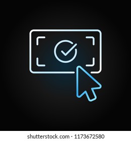 Click on check mark creative outline icon. Vector cursor on button with checkmark colored sign or logo element on dark background