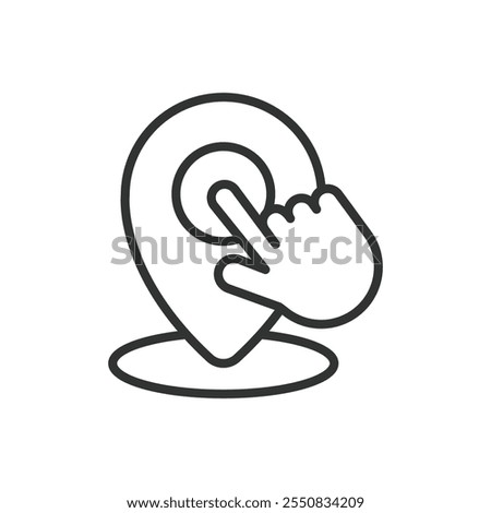 Click on GPS, icon in line design. Click, GPS, location, map, pinpoint, position, touch on white background vector. Click on GPS editable stroke icon