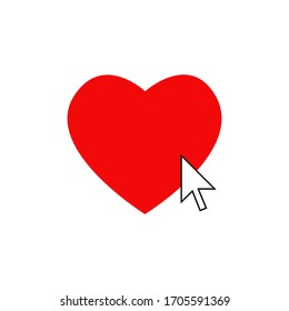 Click on heart. Like. Online dating. Vector illustration of red heart and cursor arrow. Speed dating online. Love