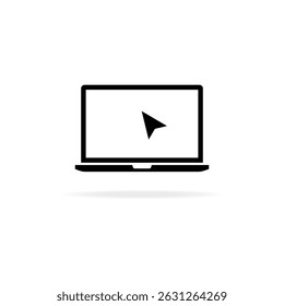 Hacer clic en la computadora portátil. Portátil que muestra un cursor, que simboliza la tecnología y la interacción digital en un diseño minimalista. Vector