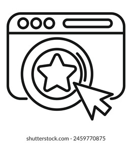 Hacer clic en el Sitio web de lealtad icono de Vector de esquema. Regalo de servicio. Punto de victoria