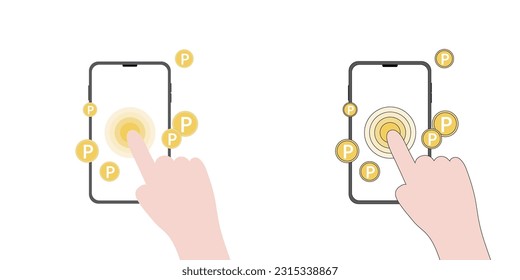 haga clic en la pantalla móvil con la mano. ilustración de línea de punto
