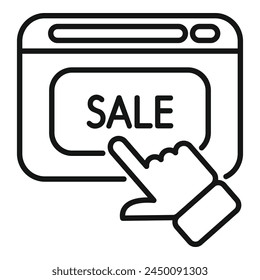 Click on sale banner icon outline vector. Buy market order. Digital virtual commerce