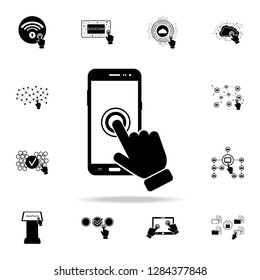 The click on the screen mobile phone icon. Detailed set of digital touch icons. Premium graphic design. One of the collection icons for websites, web design, mobile app