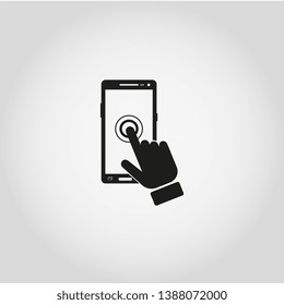 The click on the screen mobile phone icon. Element of touch screen technology icon. Premium quality graphic design icon. Signs and symbols collection icon for websites