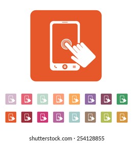 The click on the screen mobile phone icon. Smartphone symbol. Flat Vector illustration. Button Set