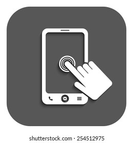 The click on the screen mobile phone icon. Smartphone symbol. Flat Vector illustration. Button