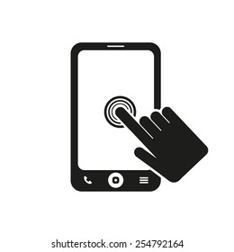 The click on the screen mobile phone icon. Smartphone symbol. Flat Vector illustration