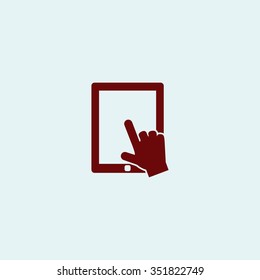 Click on the screen tablet. Red vector icon. Simple modern illustration pictogram. Collection concept symbol for infographic project and logo