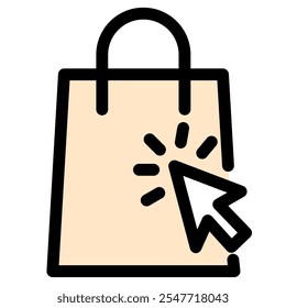 Hacer clic en una bolsa de compras - icono de comercio electrónico y marketing en línea limpio y moderno