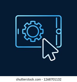 Click on tablet with gear vector colorful icon or symbol in outline style on dark background