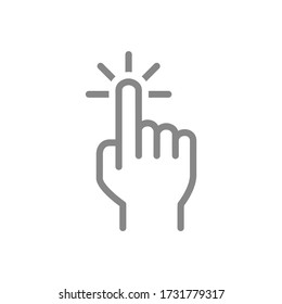 Click with one finger line icon. Cursor pointer, touch screen hand gesture symbol