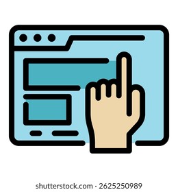 Click page icon. Outline click page vector icon color flat isolated