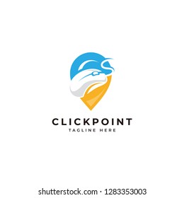 Click pin point logo, computer mouse and location marker icon vector
