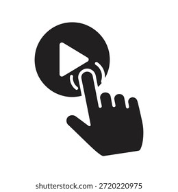 Klicken Sie auf Play-Taste Symbol Symbol Solid Glyphe Vektor für Start Video-Interaktion und Hand Finger Touch Media Player Befehl