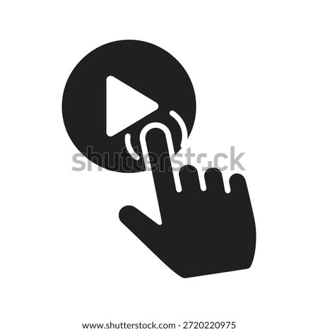 Click play button icon symbol solid glyph vector for start video interaction and hand finger touch media player command