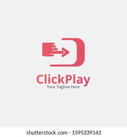 Click play logo and symbol template with gradient color red.emblem.creative symbol.icon.simple.unique.modern and elegant logo design. 