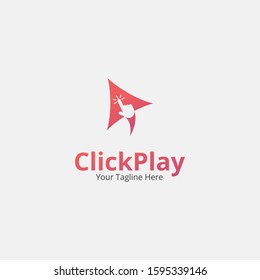 Click play logo and symbol template with gradient color red.emblem.creative symbol.icon.simple.unique.modern and elegant logo design. 